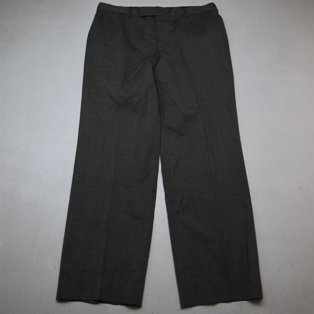 Hugo Boss 34x32 Brown Birdseye Wool Flat Front Relaxed Dress Mens Pants